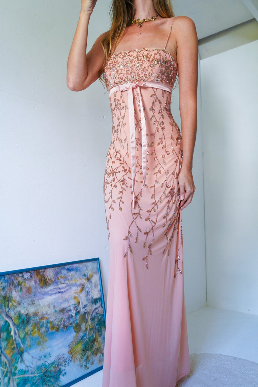 The Beaded Peachy Vine Gown (Pre-Order)