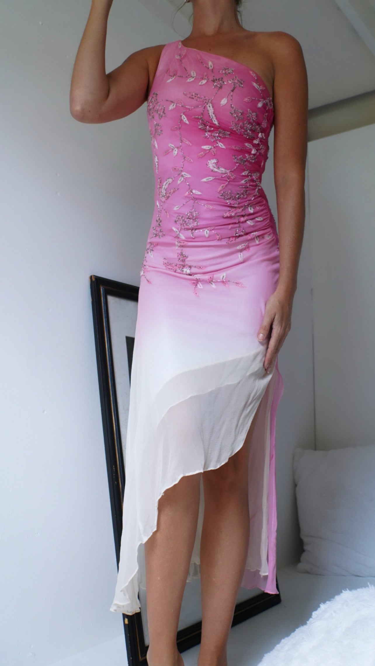 Beaded Ombre Silk Fairy Midi Dress
