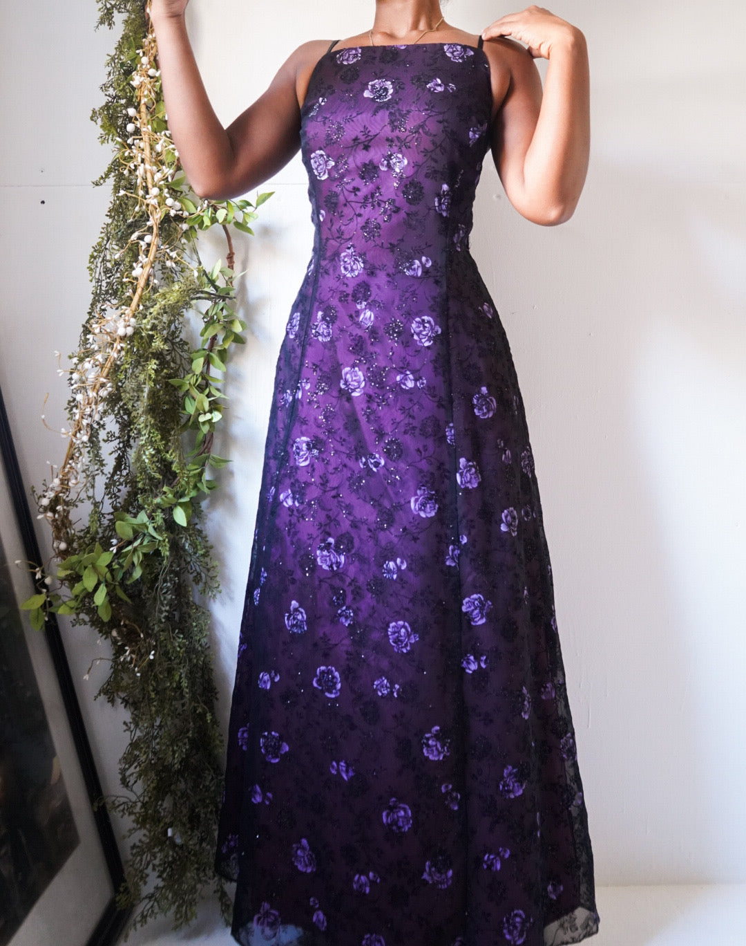 Y2K Purple Floral Layered Gown