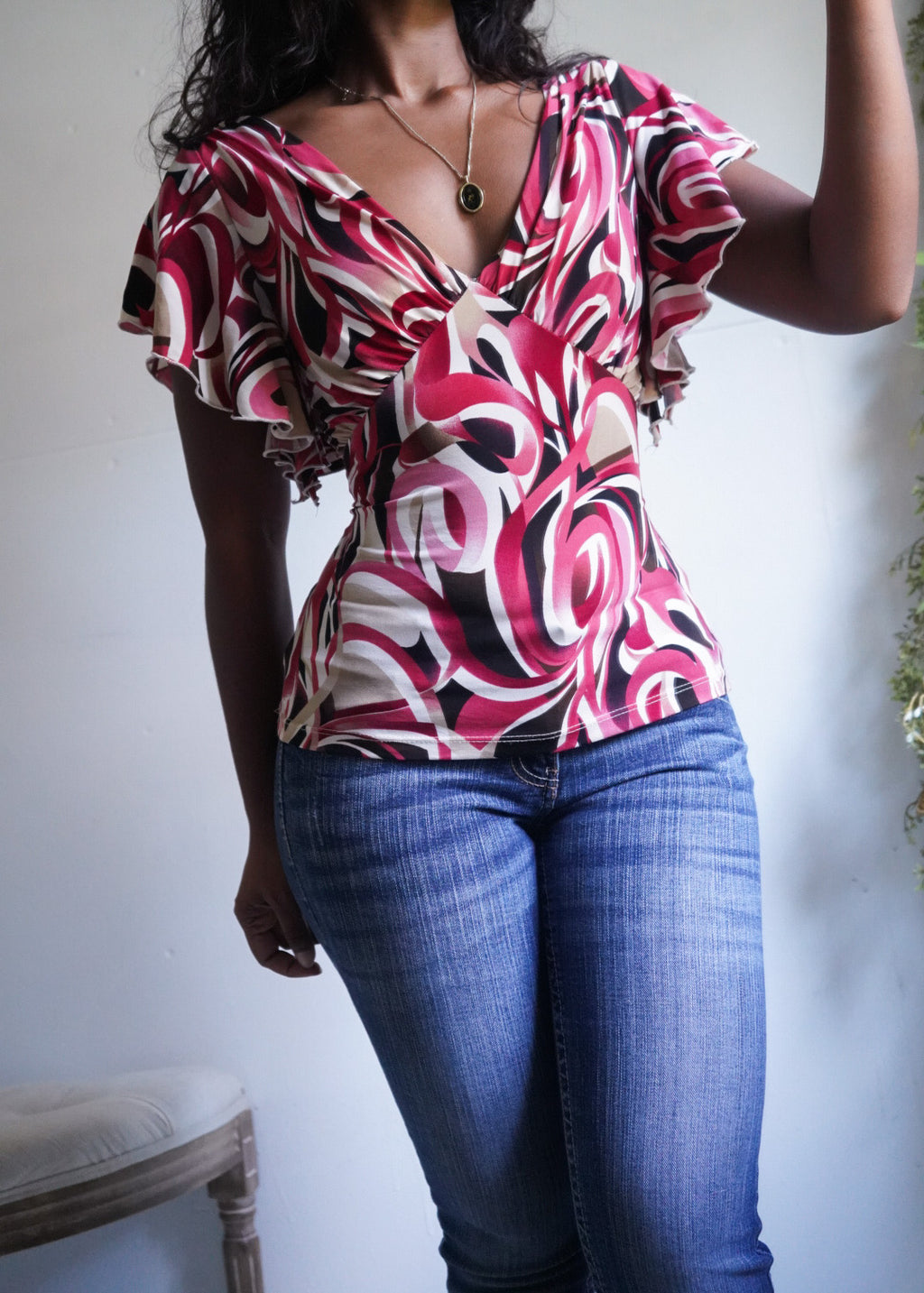 Y2K Abstract Flutter Sleeve Top