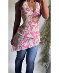Y2K Psychedelic Floral Halter Fairy Top