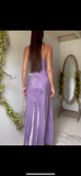 Vintage 90's shiny lavender split gown