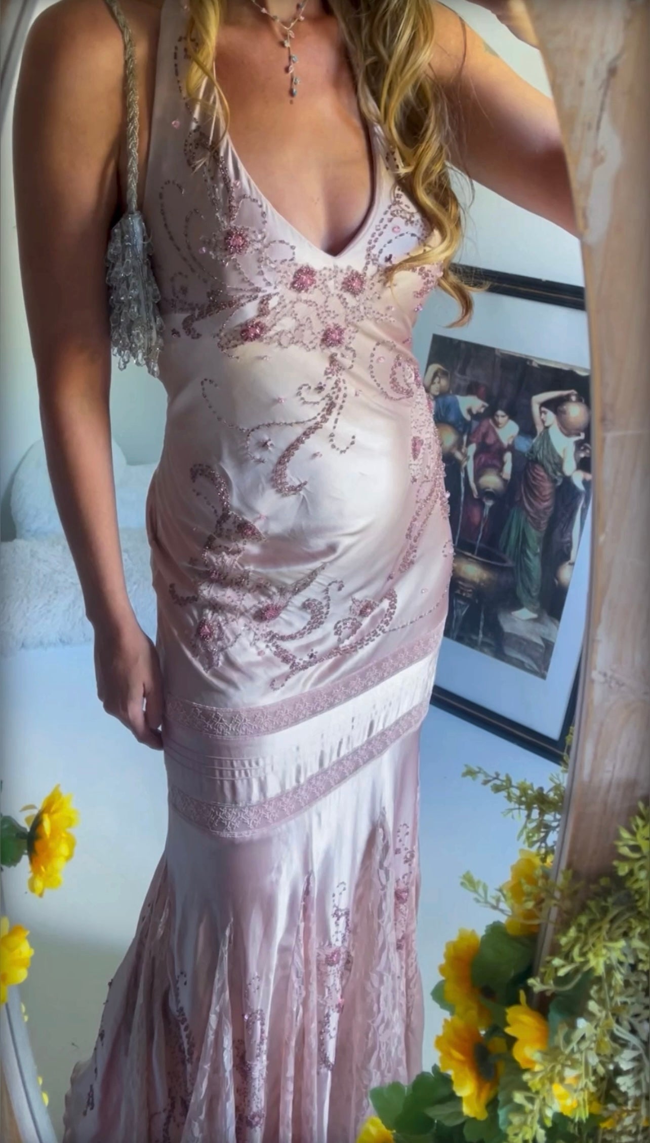 Rare Beaded Silk Charmeuse Gown