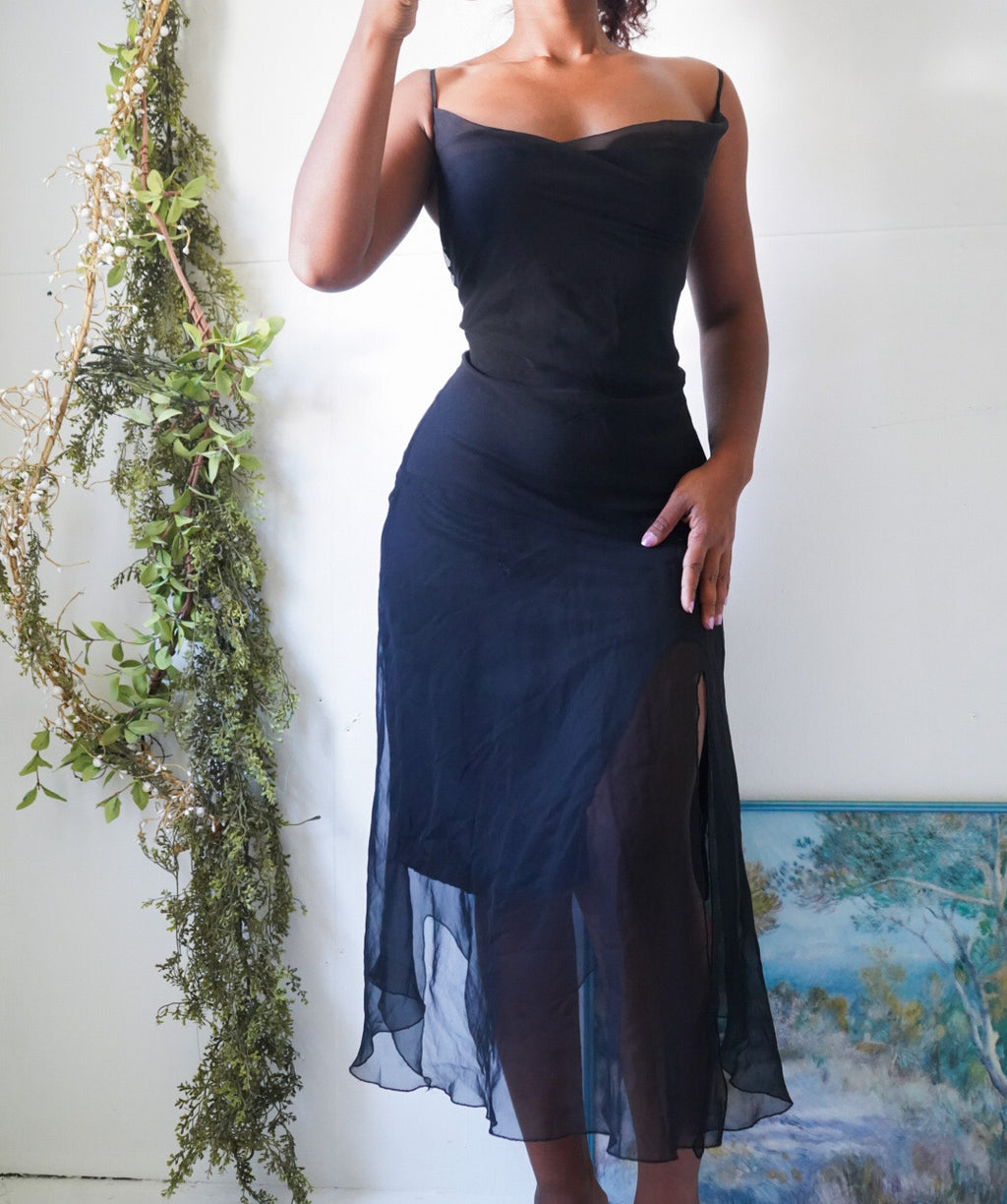 Y2K Black Cowl Neck Slip Dress