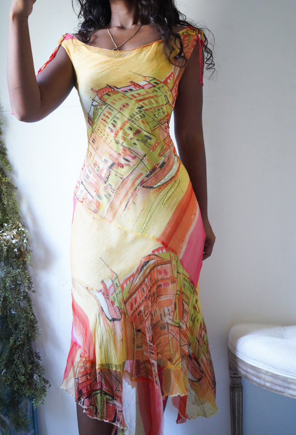Rare Vintage Y2K Rene Derhy Fairy Cityscape Dress