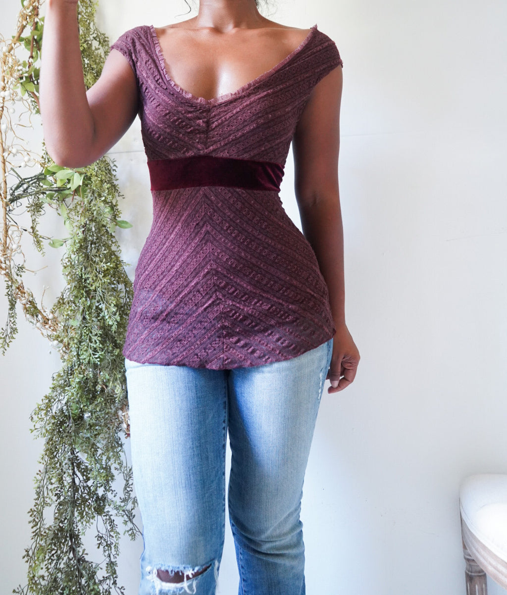 Y2K Maroon Lace Off the Shoulder Top