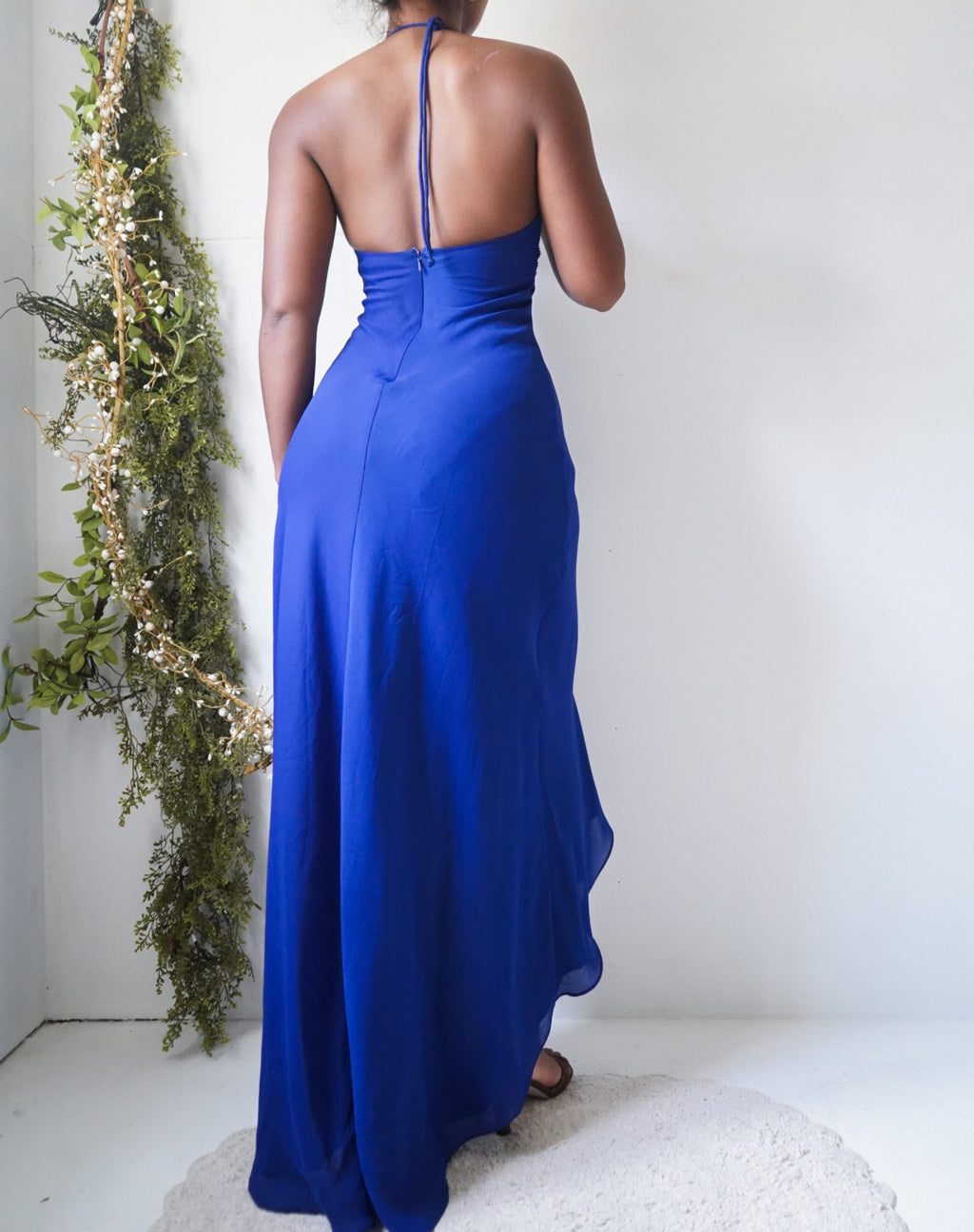 Vintage Y2K Blue High Low Halter Dress