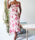 Y2K Cream and Red Floral Cowl Neck Midi Dress