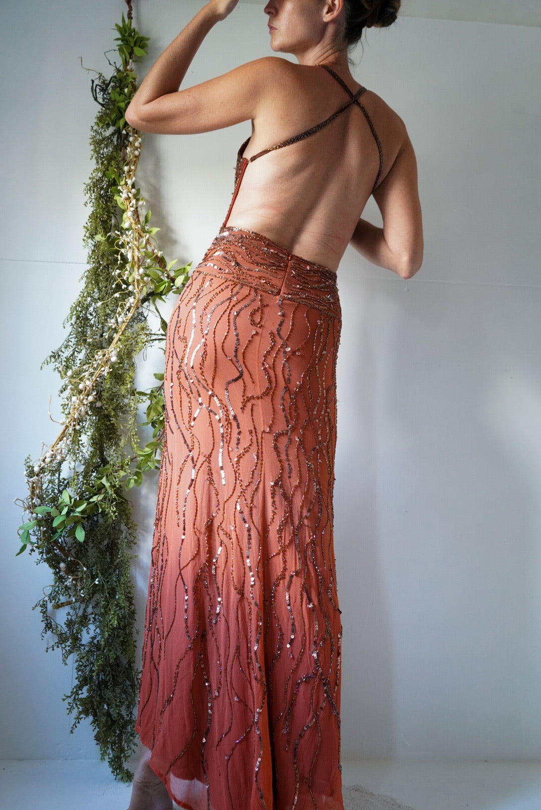 Y2k Beaded Ombre Backless Gown