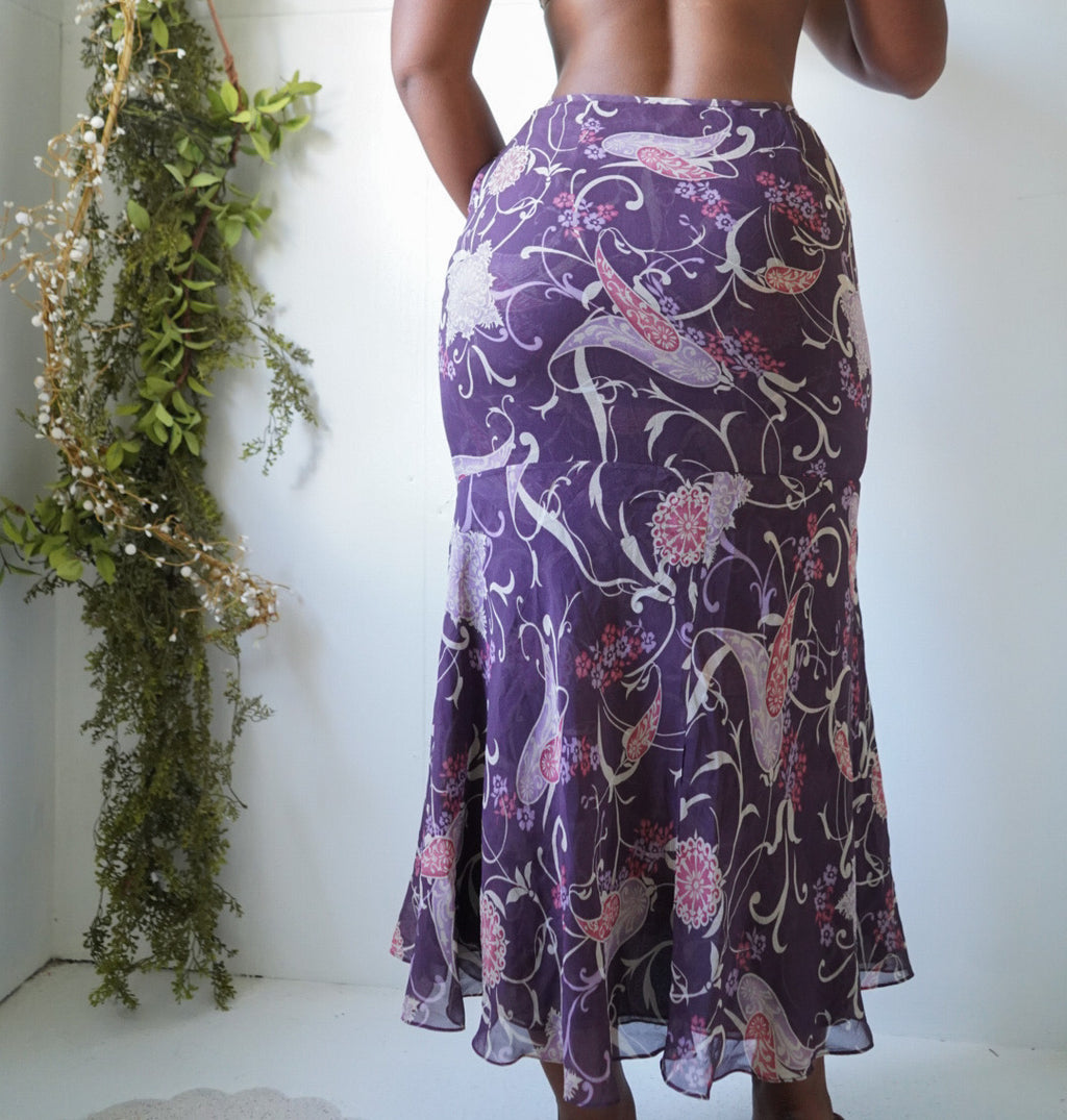 Y2K Dusty Purple Paisley Silk Skirt