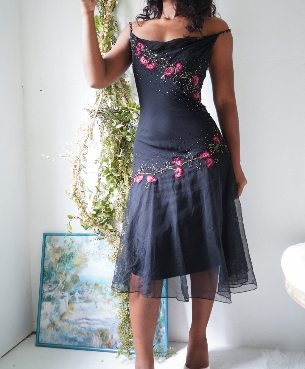 Y2K Silk Blend Embroidered and Beaded Midi Dress