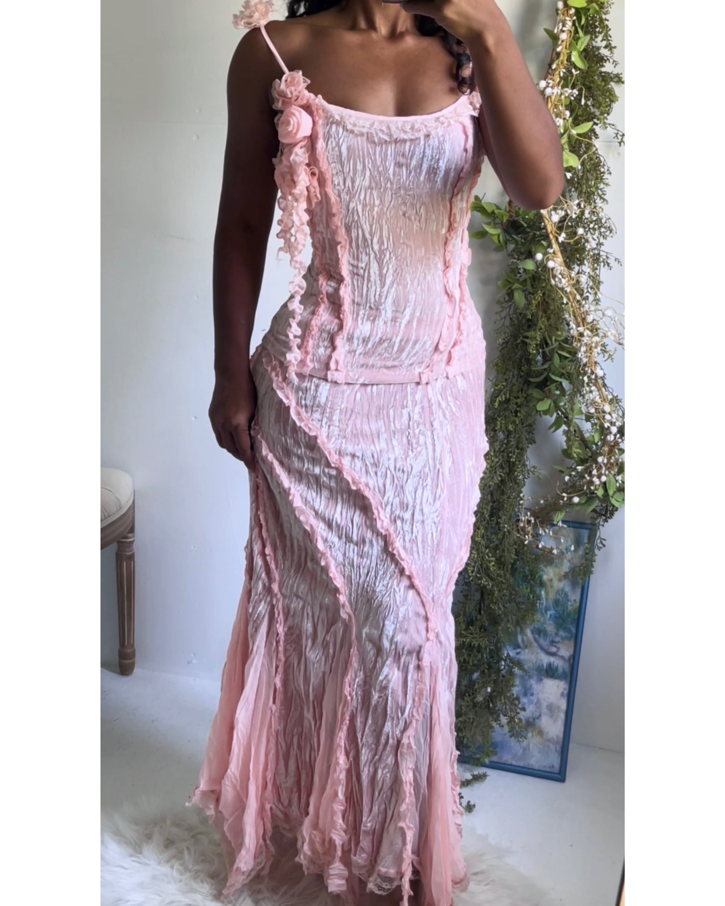 Rare Vintage Y2K Crushed Velvet 2 Piece Set