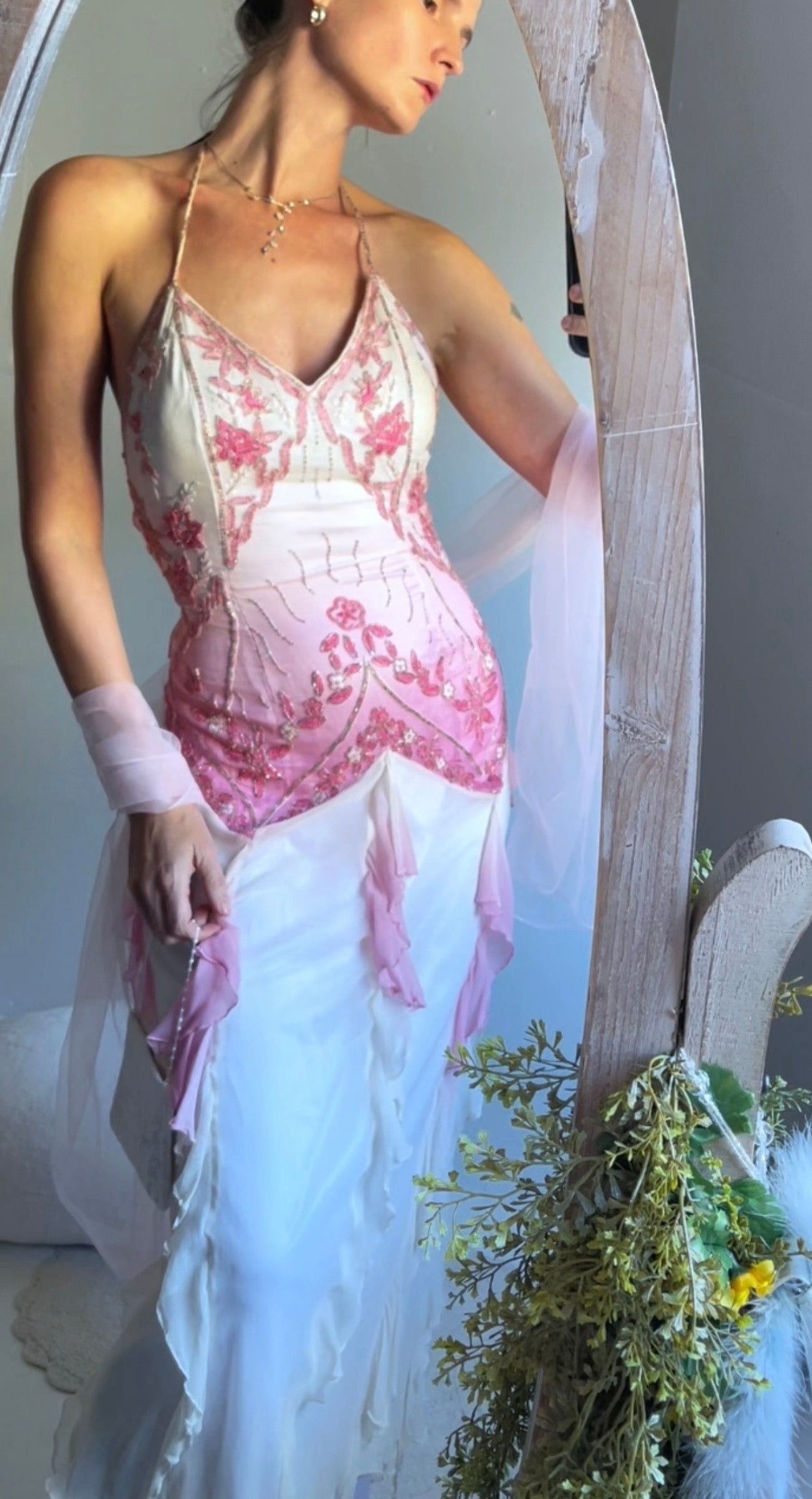 Y2k Silk Pink and White Ombre Fairy Gown