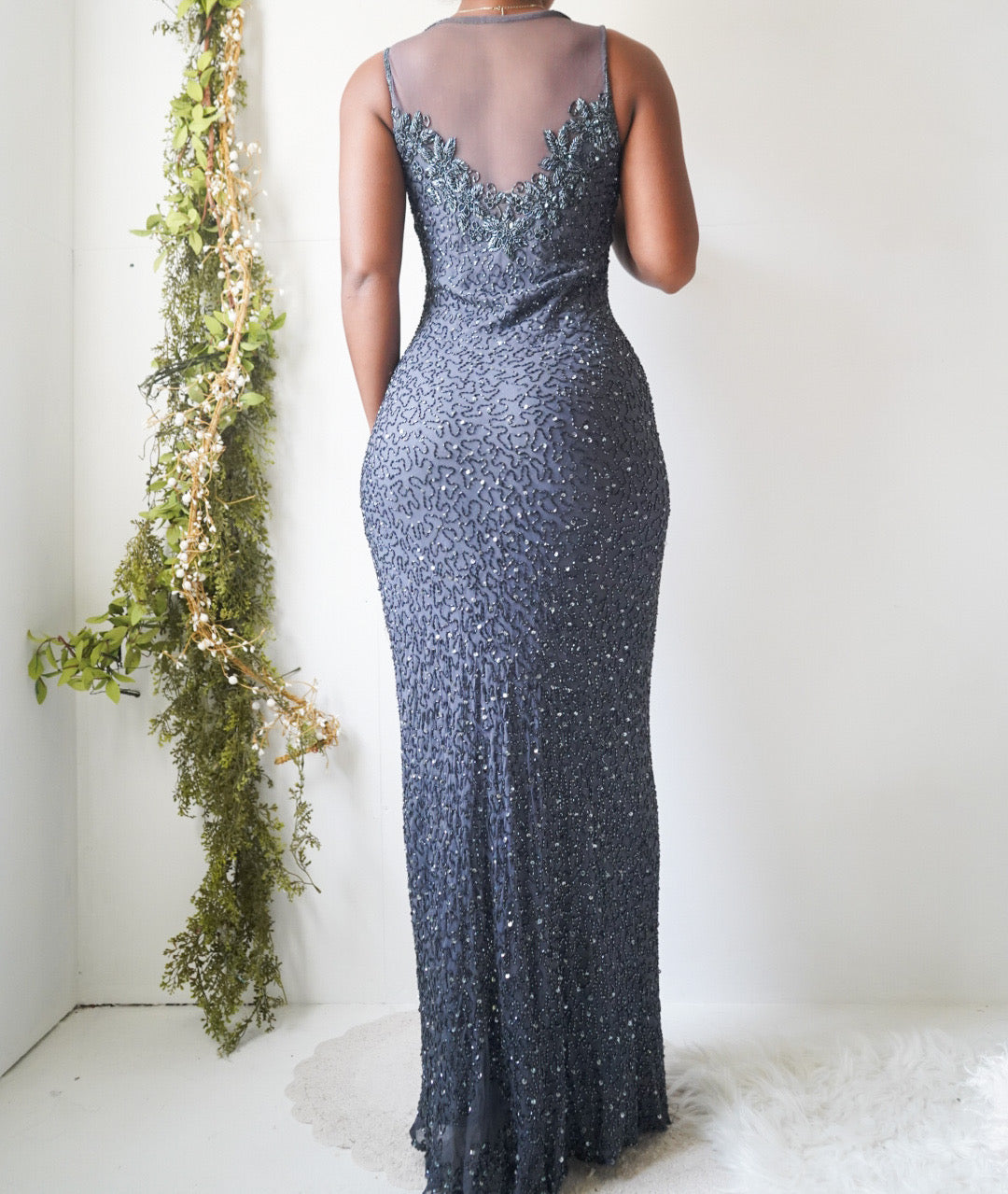 Vintage Y2K Fully Beaded Illusion Neckline Gown