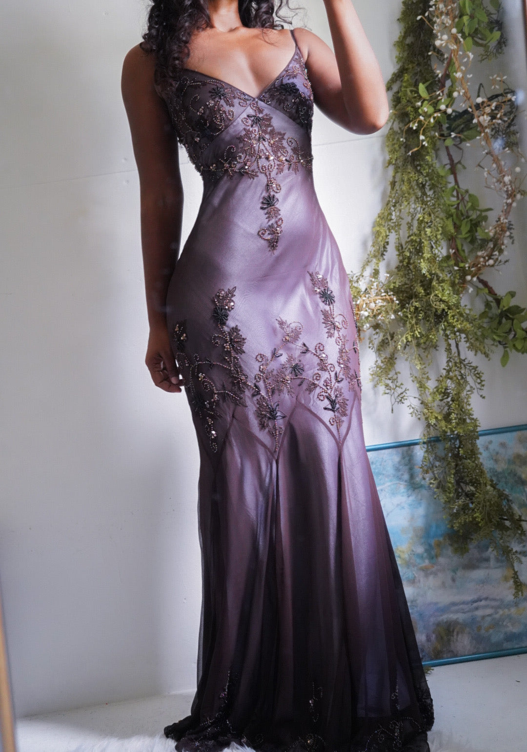 Rare Vintage Y2K Layered Beaded Silk Gown
