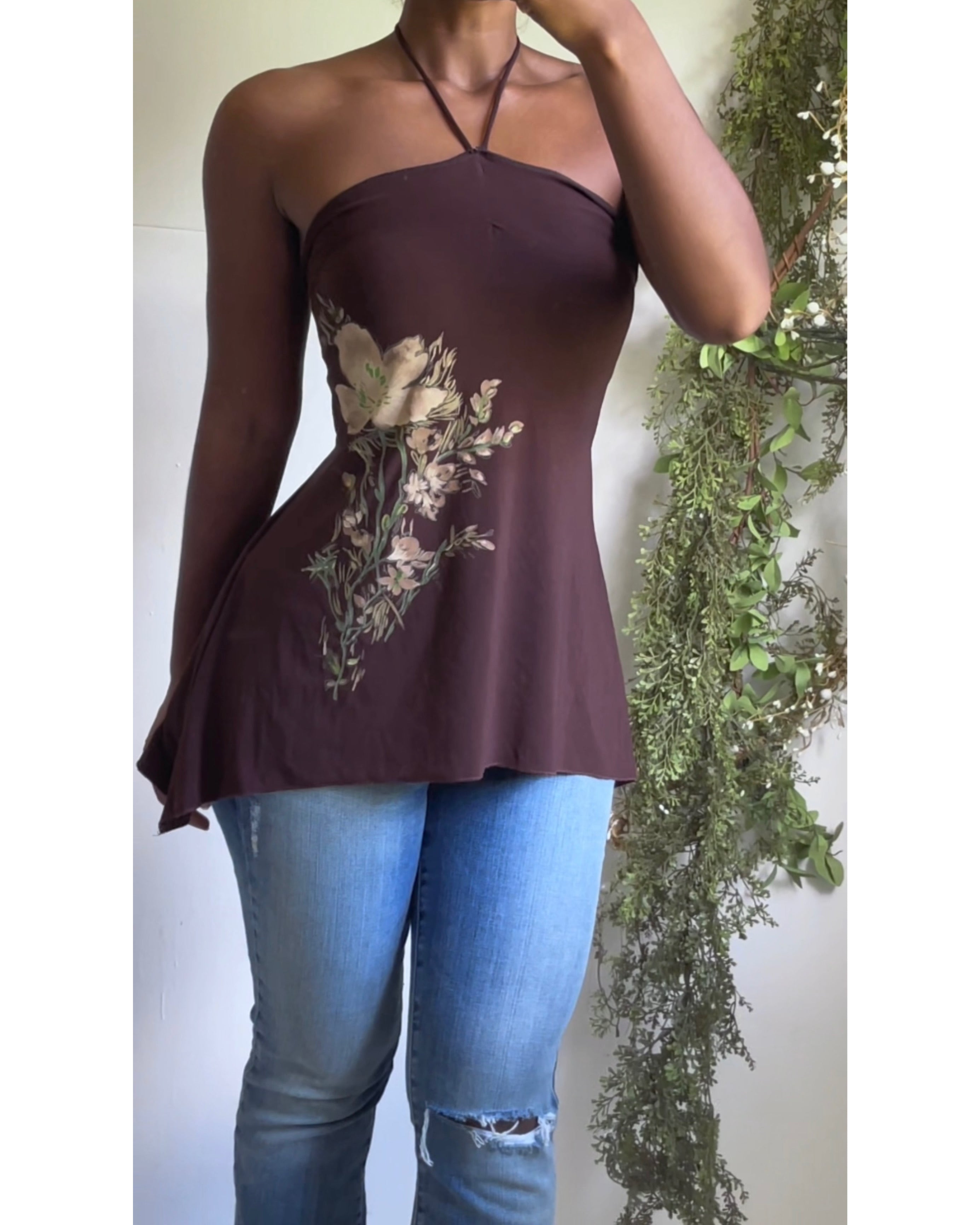 Strapless Halter Brown Boho Fairy Top