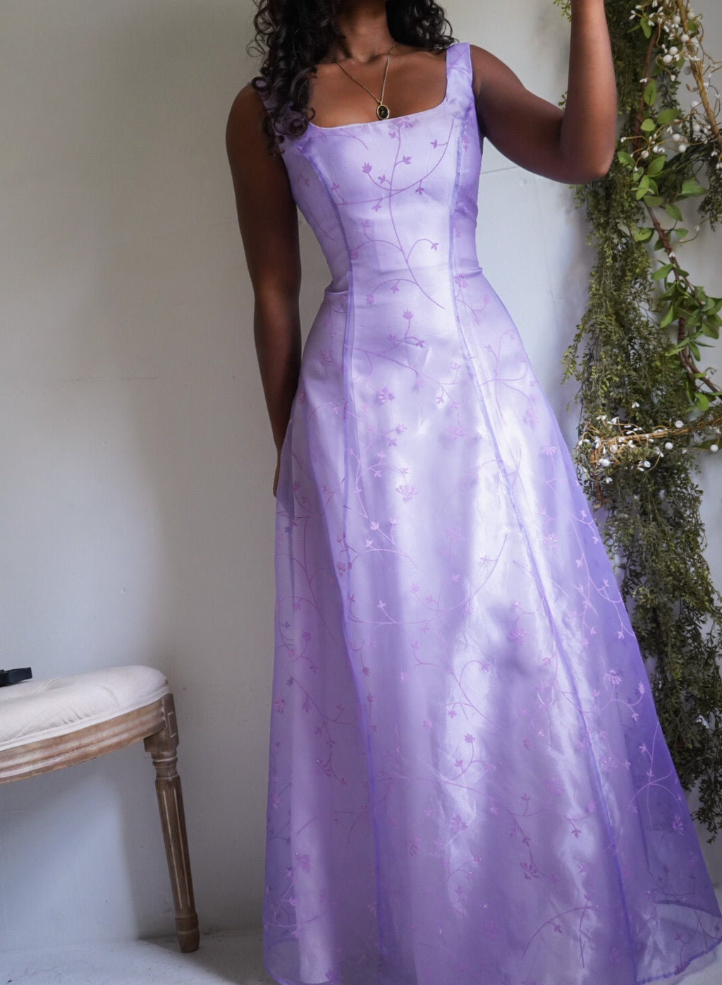Y2K Lavender Organza Burnout Gown