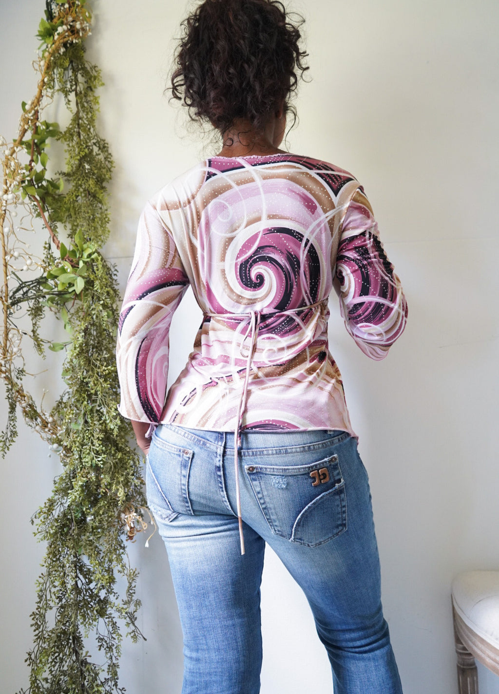 Y2K Abstract Crossover 3/4 Sleeve Top