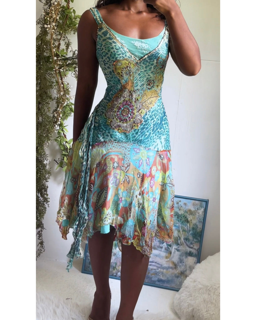 Rare Y2K Silk Animal and Paisley Rene Derhy Dress
