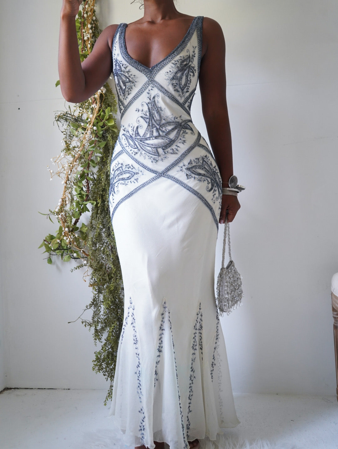 Rare Y2K Ivory Paisley Beaded Gown