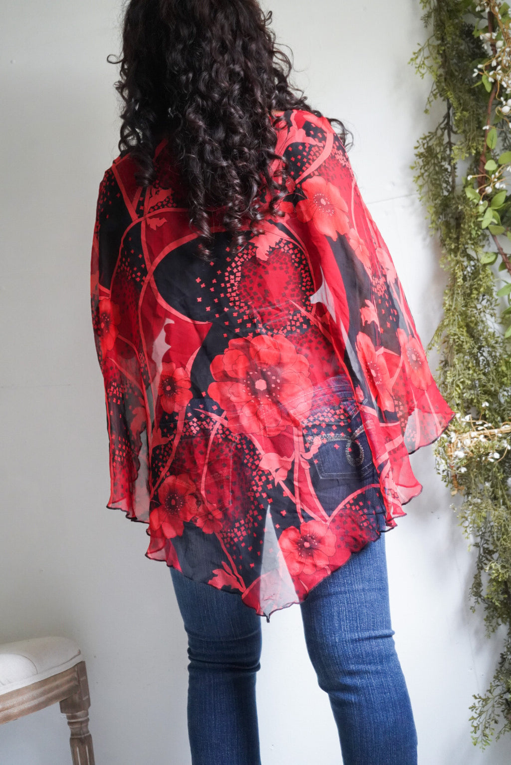 Y2K Silk Printed Poncho Top