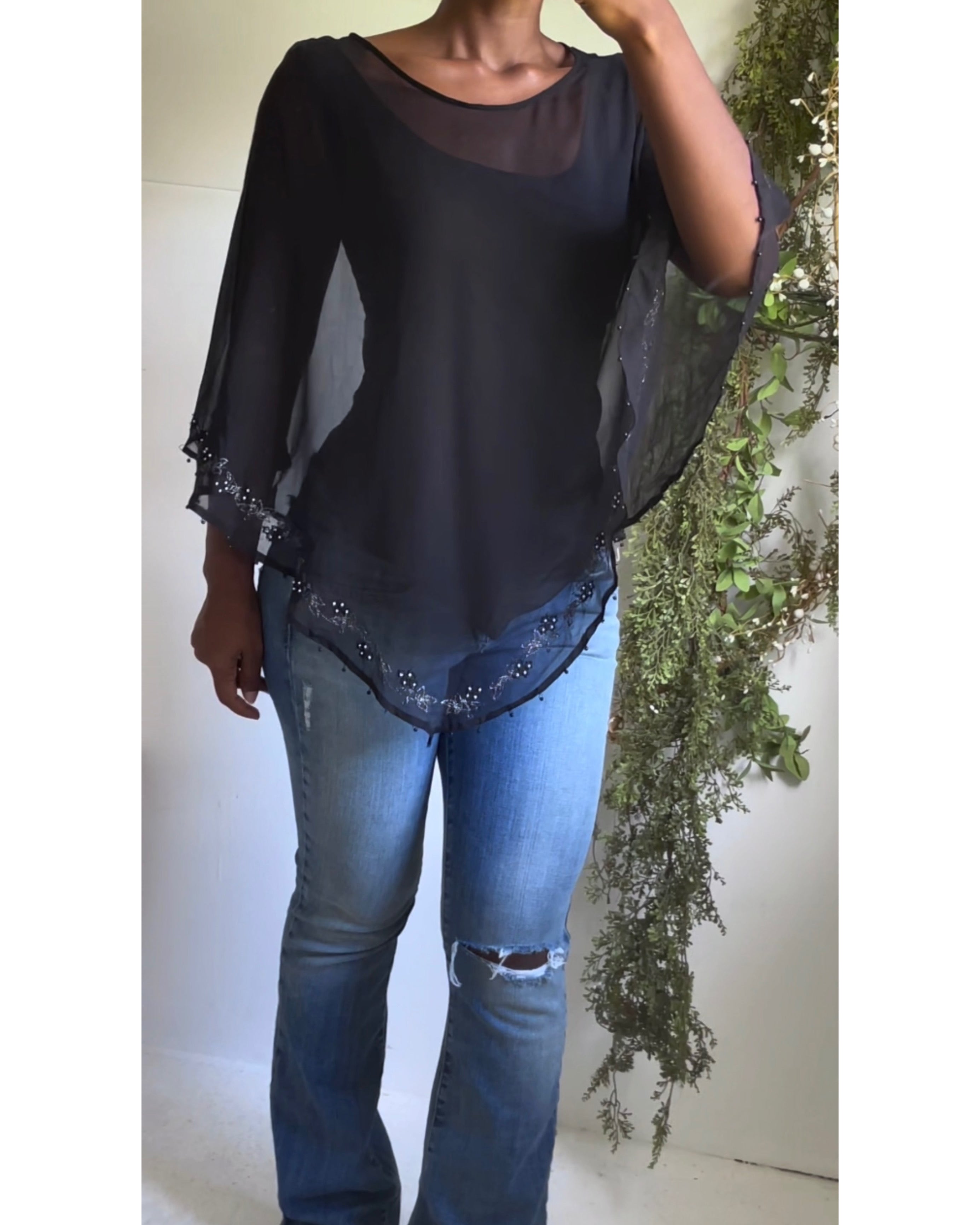 Rare Silk Black Scarf Top