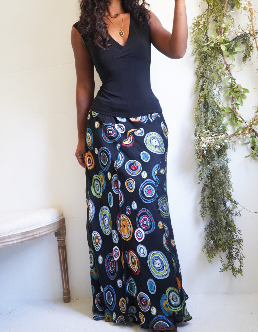 Y2K Burnout Silk Blend Circle Print Skirt