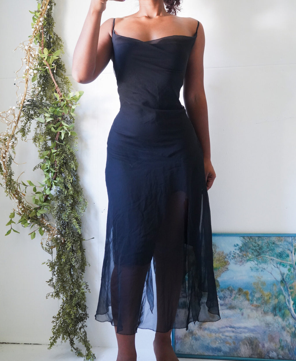 Y2K Black Cowl Neck Slip Dress