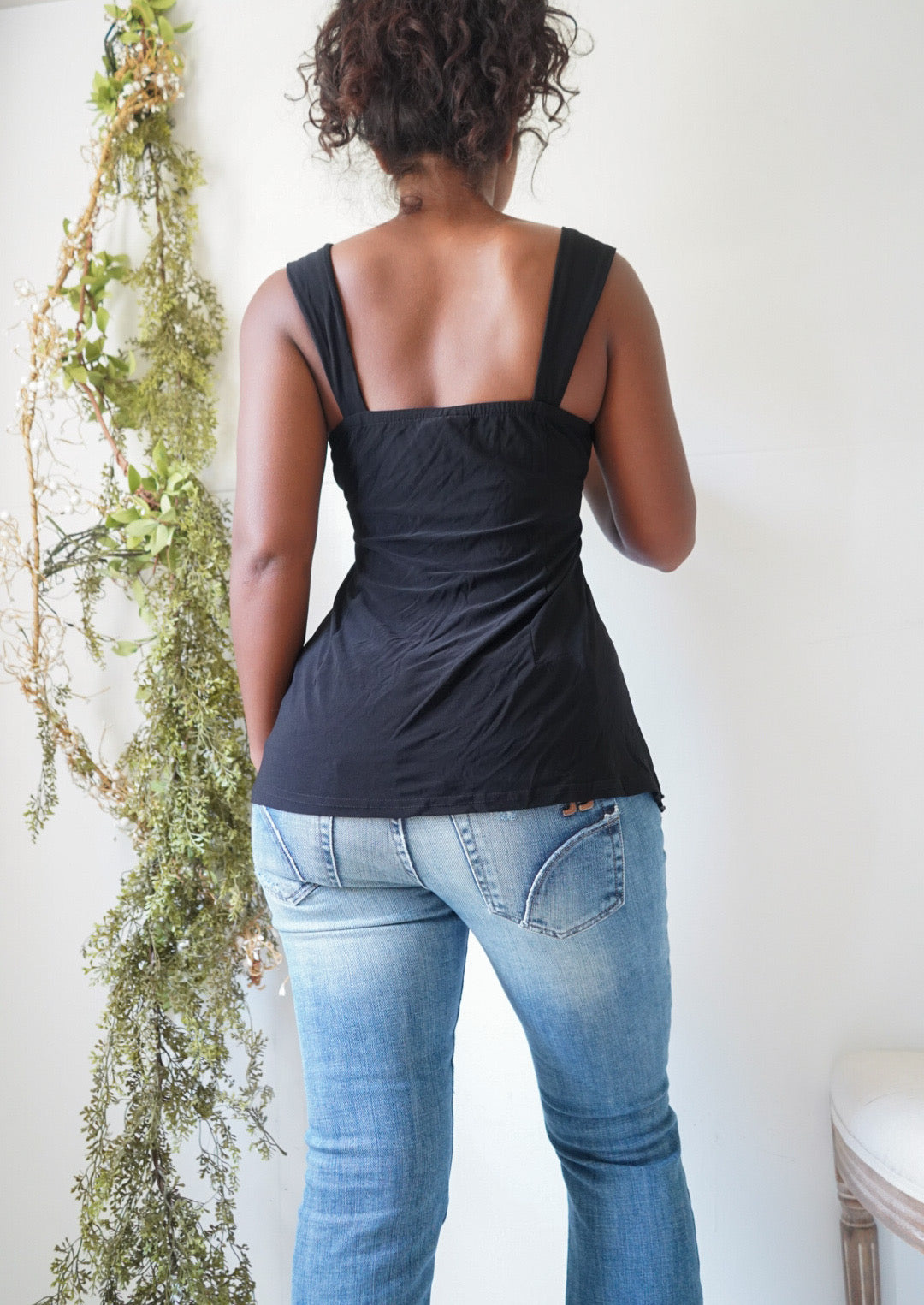 Y2K Embellished Black Babydoll Top
