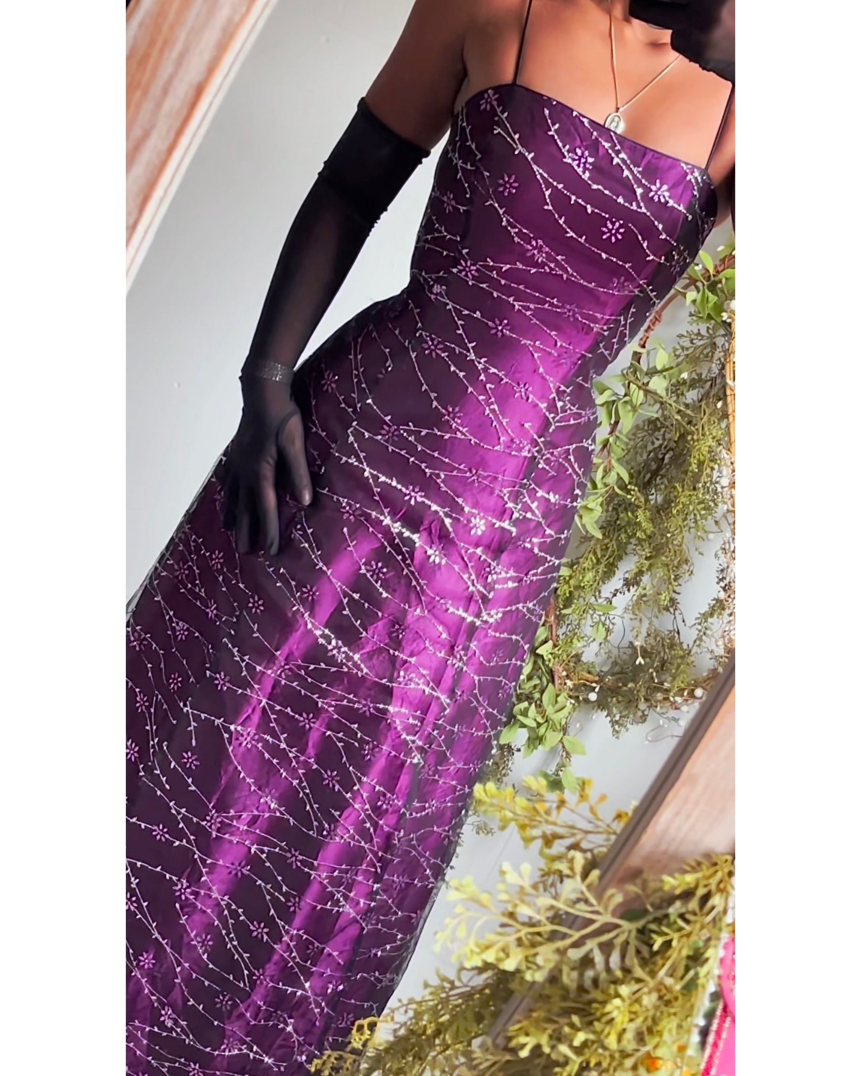 Purple Layered Glitter Floral Gown