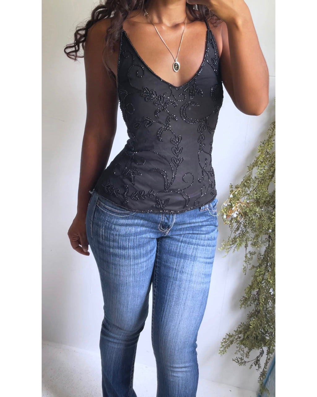 Y2K Beaded Black Staple Cami