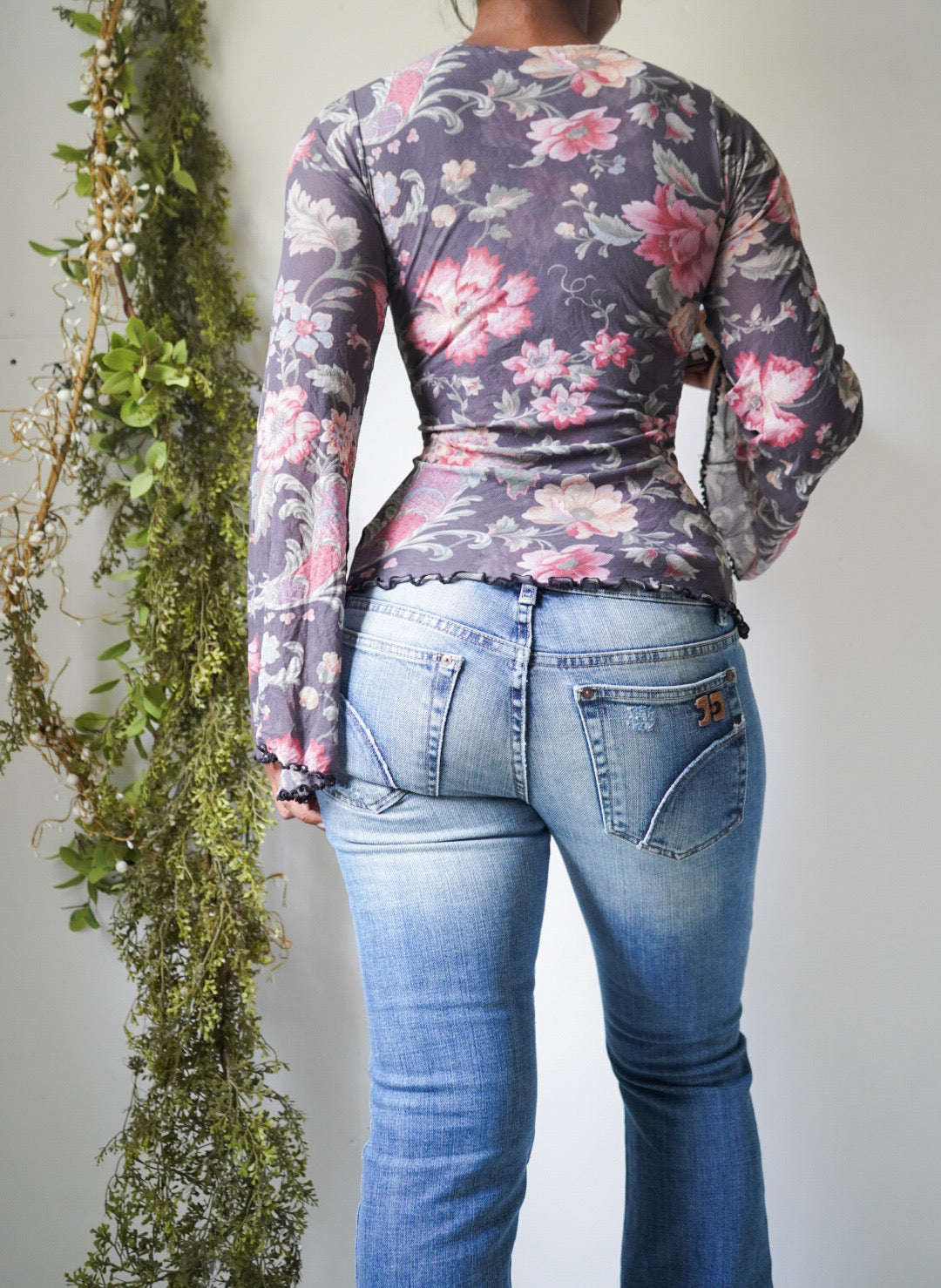 Y2K Romantic Mesh Flare Sleeve Top
