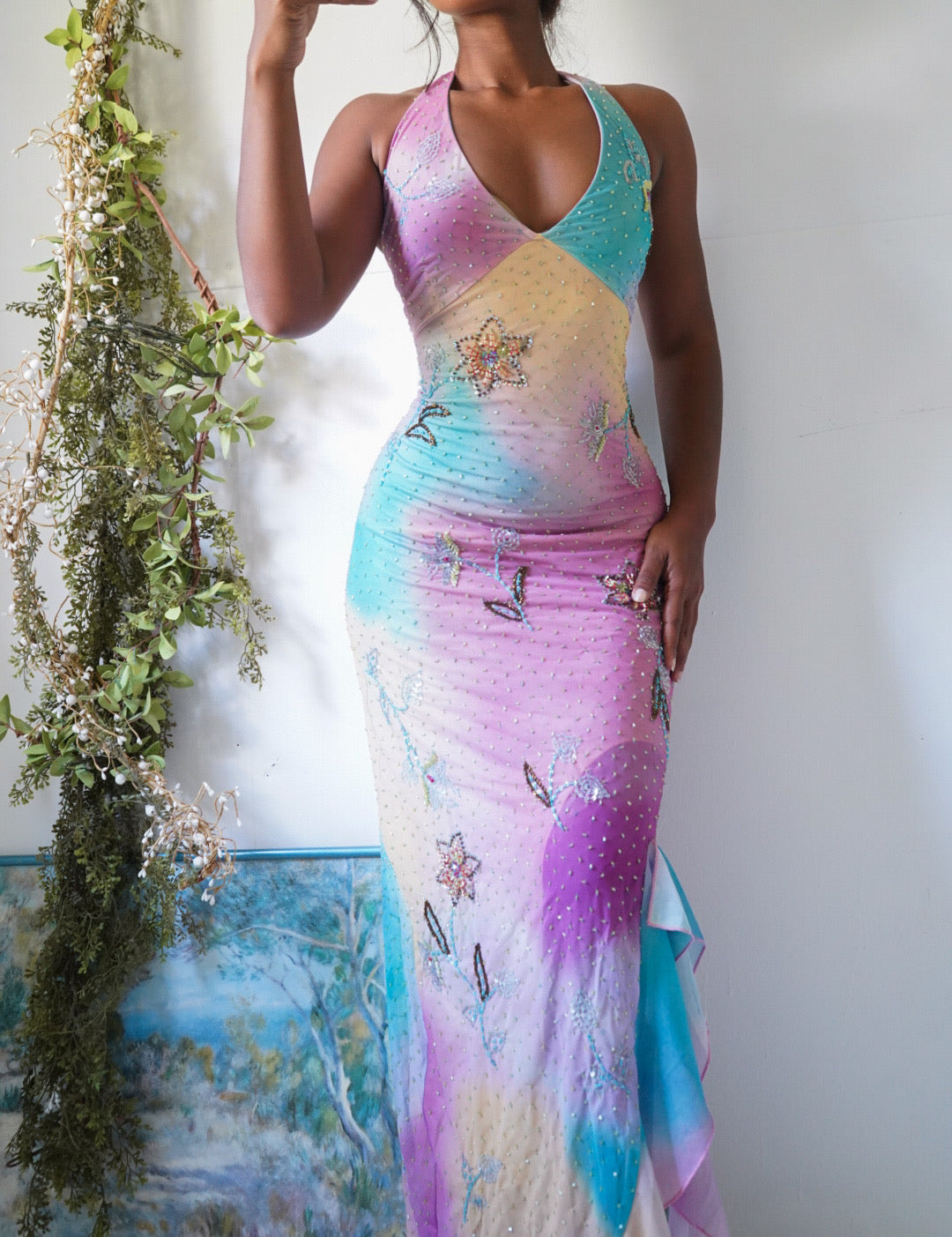 Rainbow Fairy Beaded Halter Gown (Made to Order)