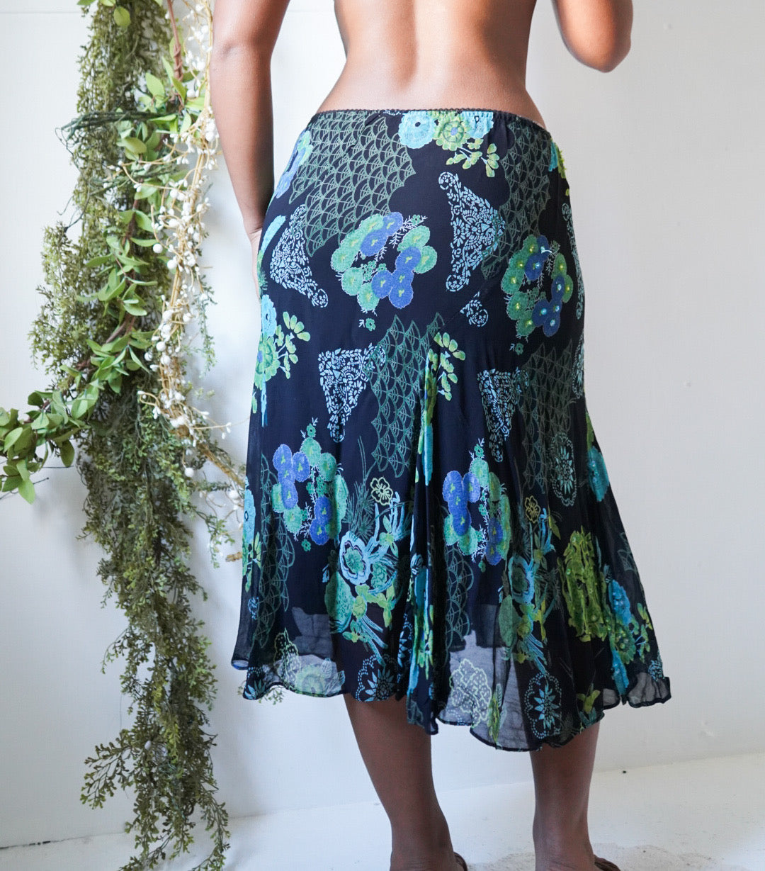 Boho Sequin Floral Midi Skirt
