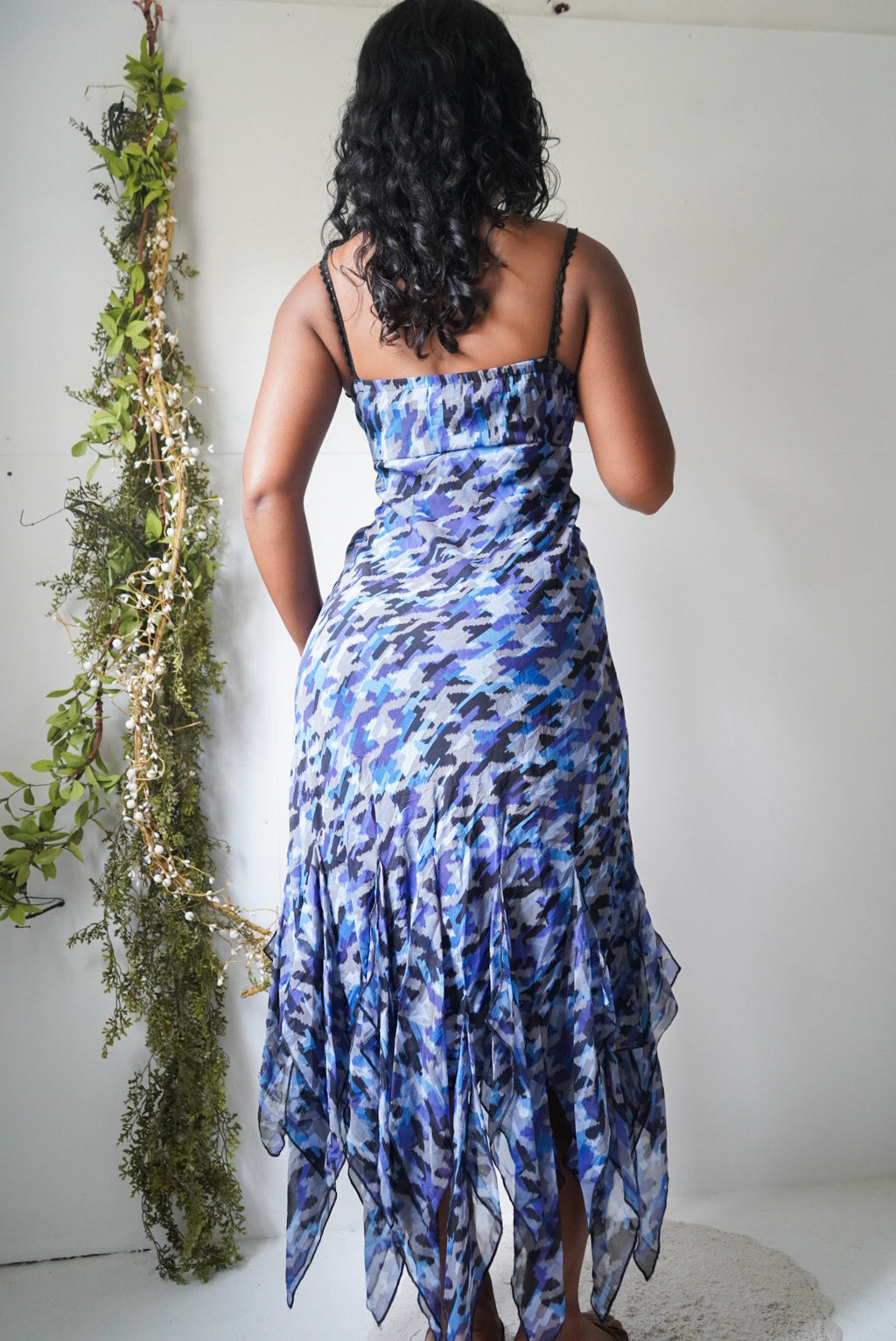Vintage Y2K Houndstooth Fairy Hem Midi Dress