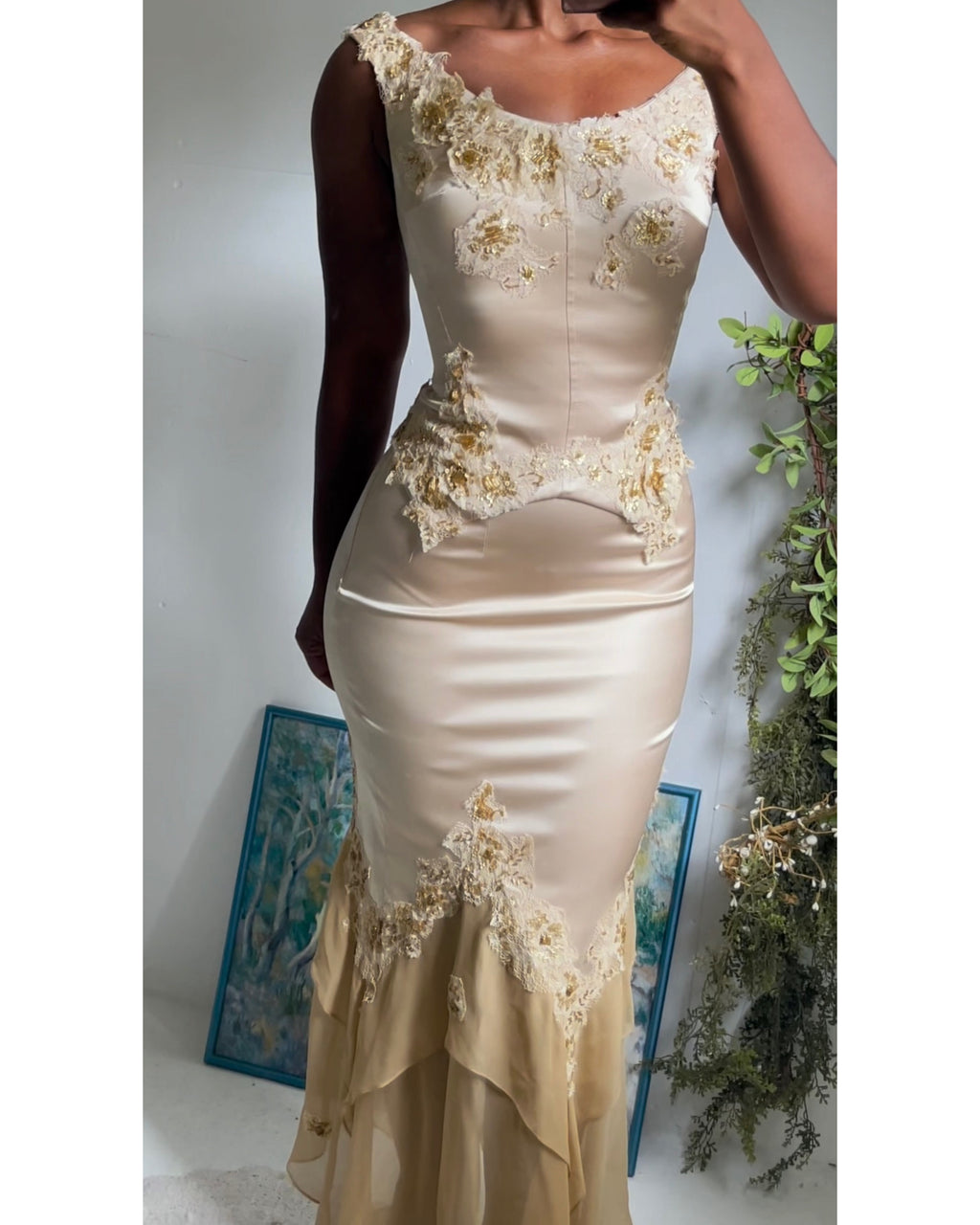 Rare Y2K Silk Blend Pale Gold 2 Piece Set