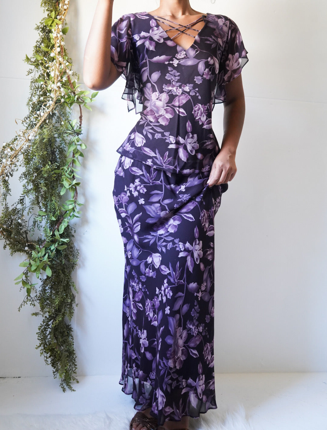 Purple Silk Floral 2 Piece Set