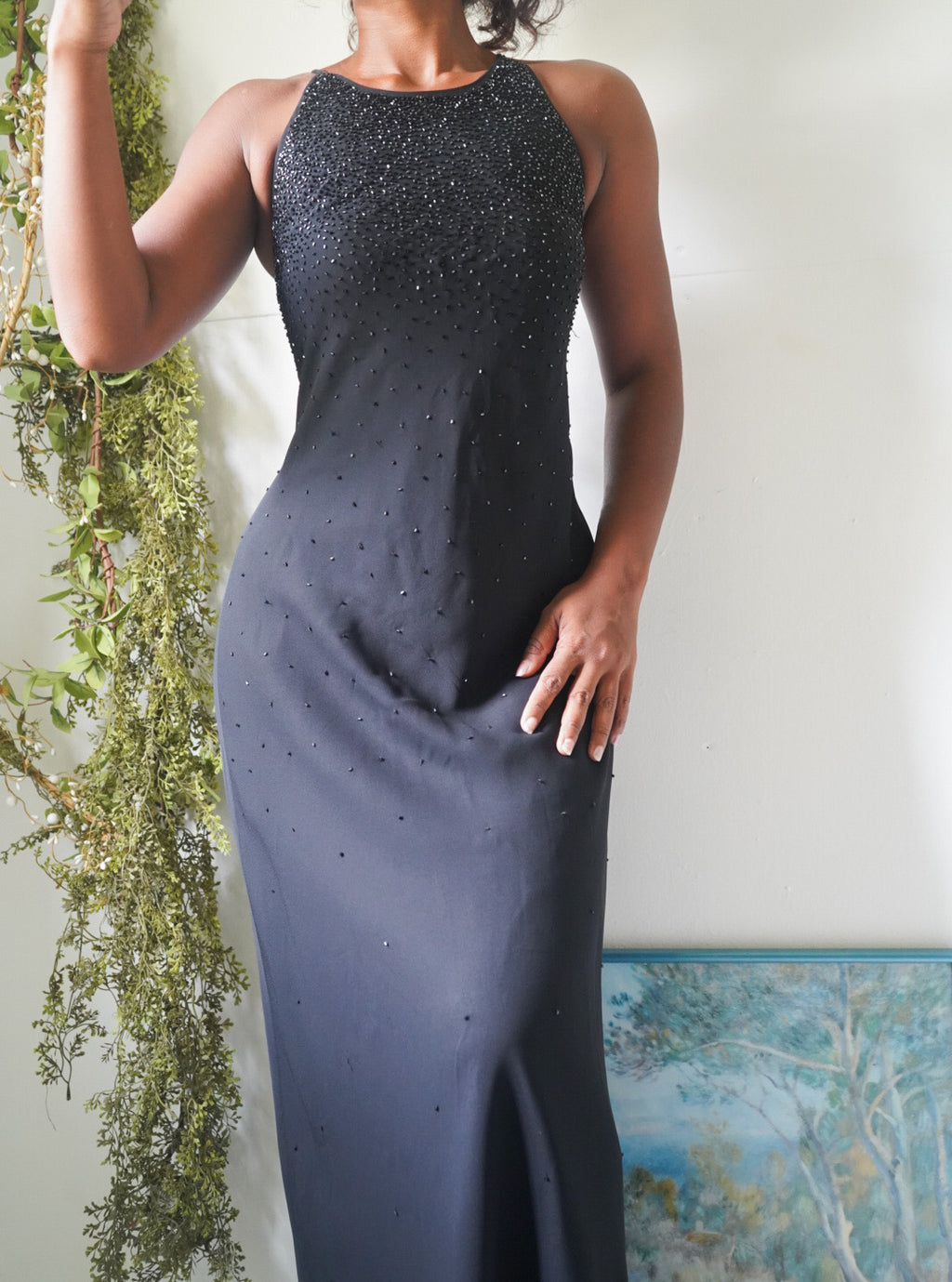 Y2K Black Bead Detail Evening Dress