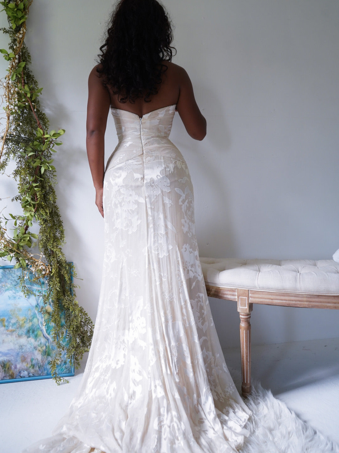 Vintage Y2K Silk Cream Burnout Corset Gown