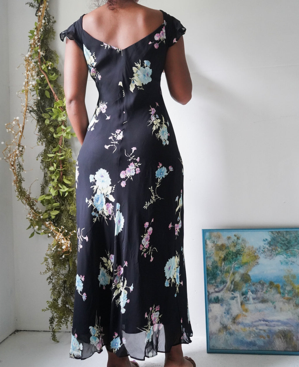 Y2K Black Garden Floral Maxi Dress
