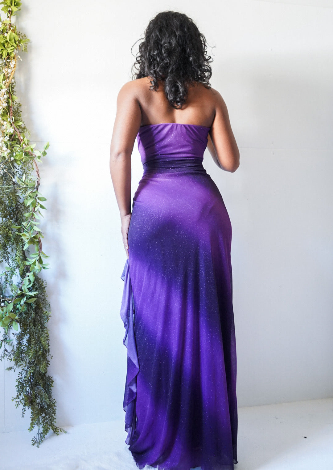 Gradient Purple Sparkle Strapless Gown