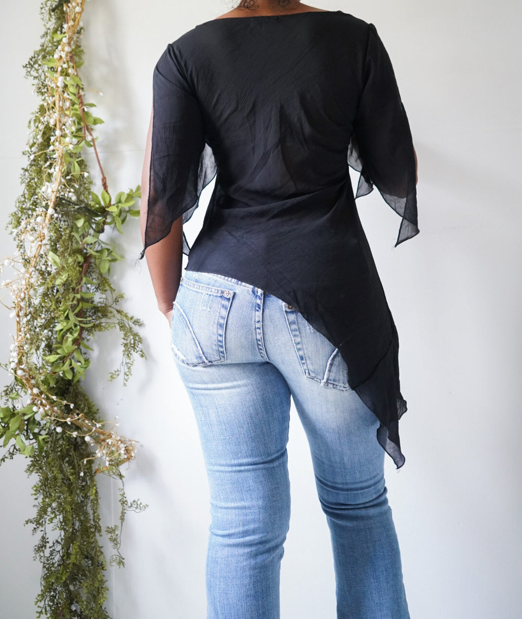 Vintage Y2K Black Asymmetric Fairy Top