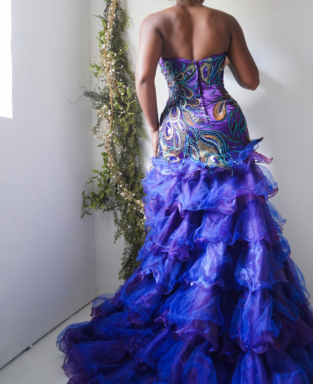Rare Vintage Y2K Peacock High Low Gown