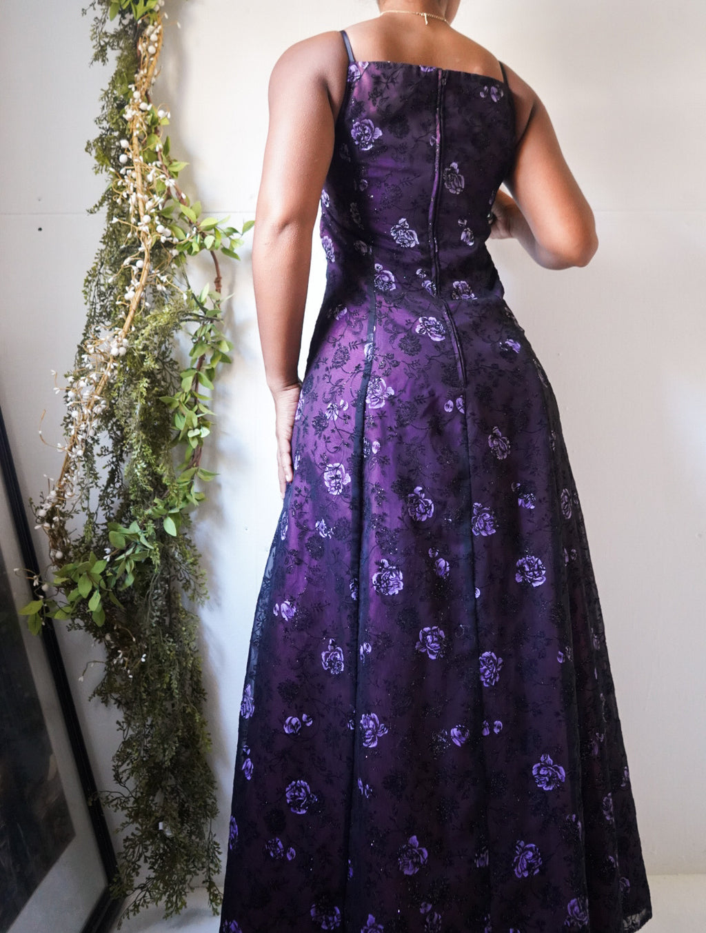 Y2K Purple Floral Layered Gown