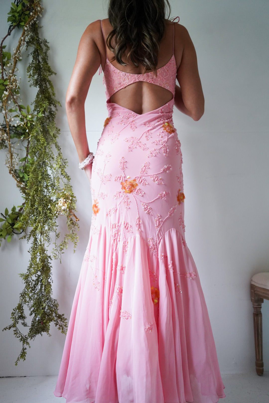 Vintage Pink Beaded and Sequined Gown