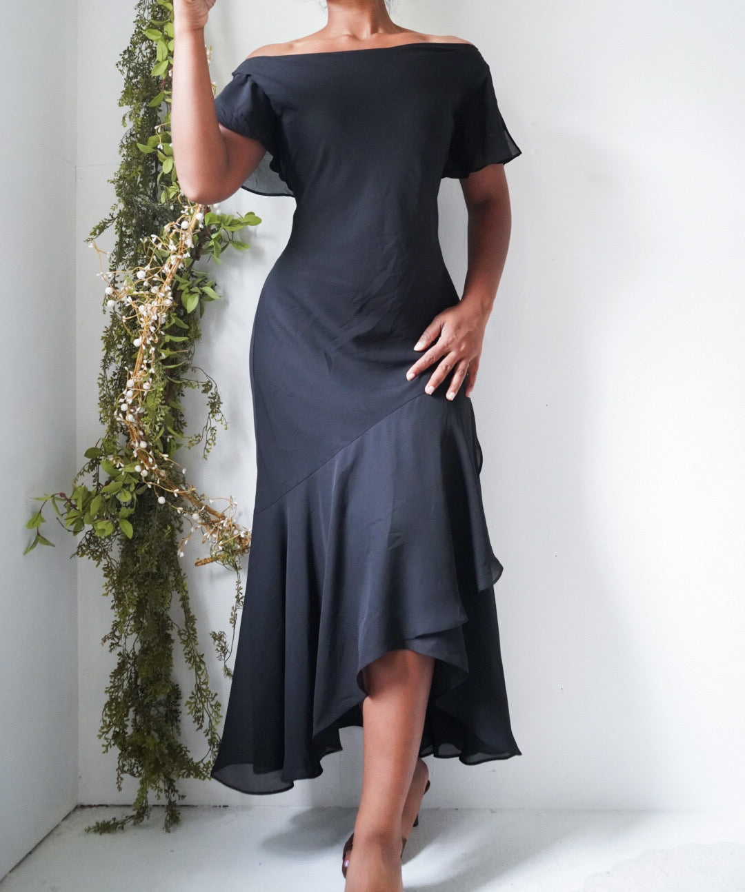 Y2K Black Cowl Neck Staple Midi Dress