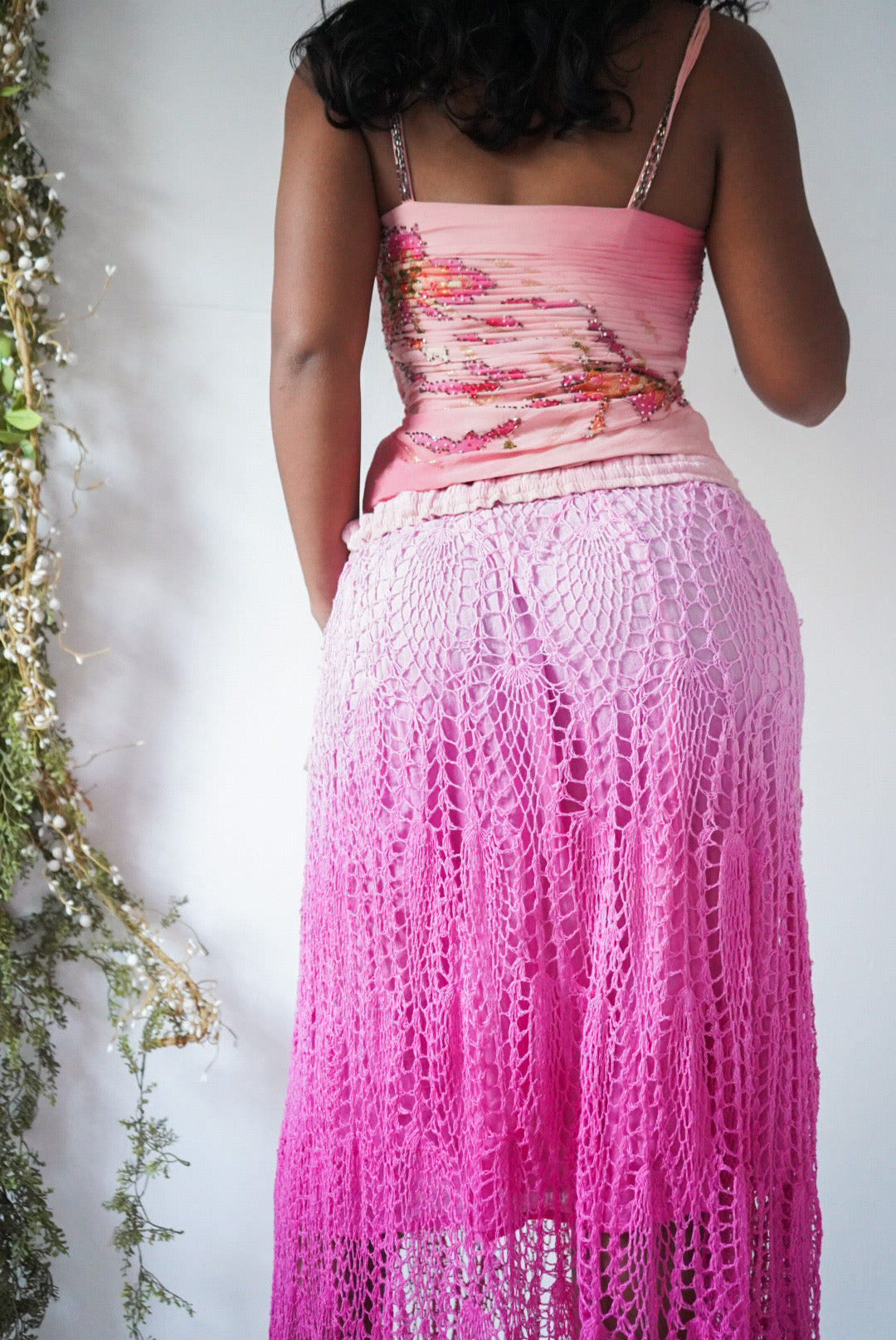Rare Y2K Ombre Pink Silk Beaded Corset Top