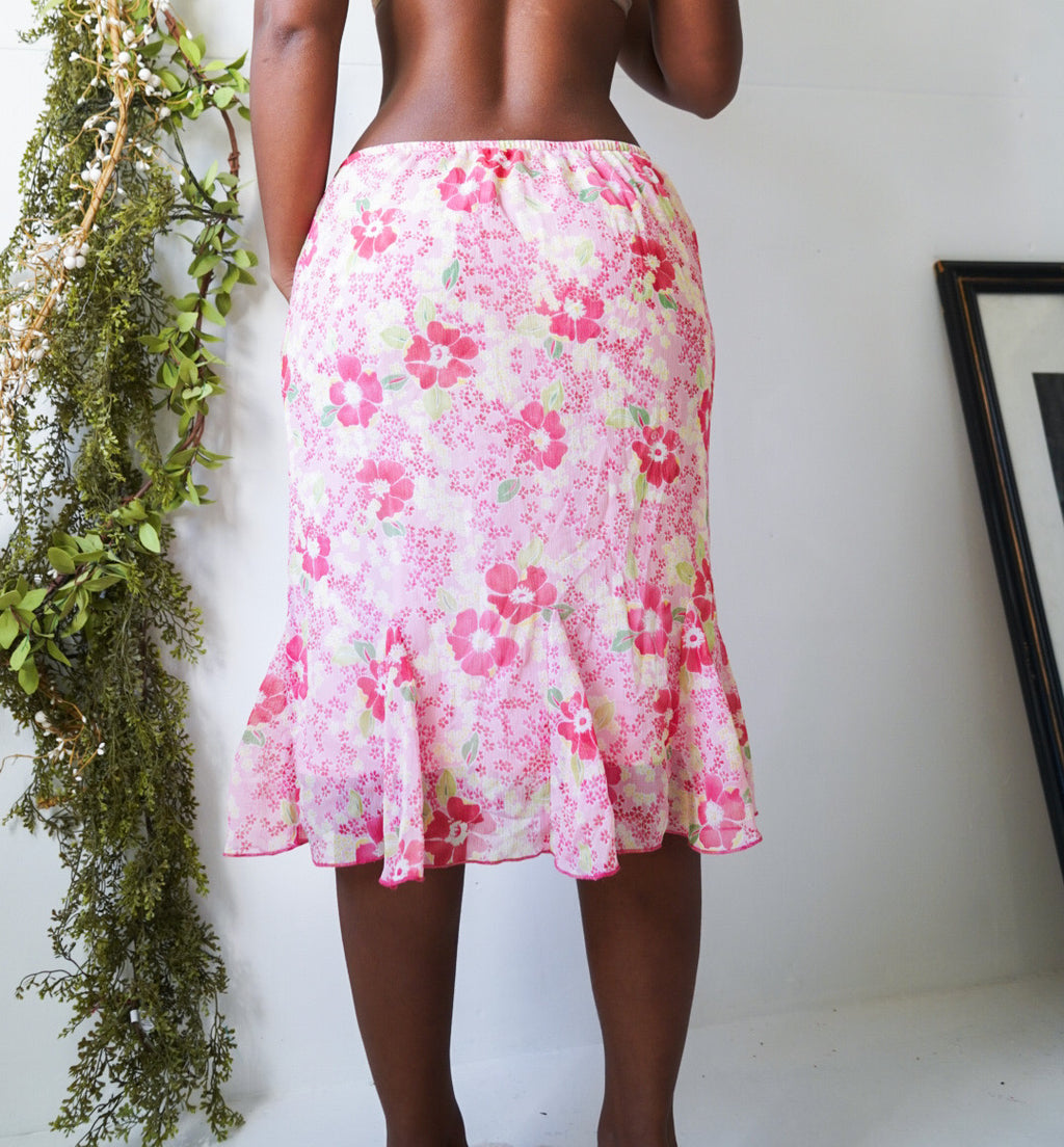 Pink Floral Midi Skirt
