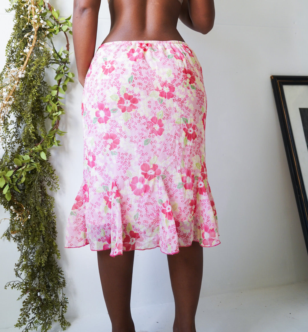 Pink Floral Midi Skirt