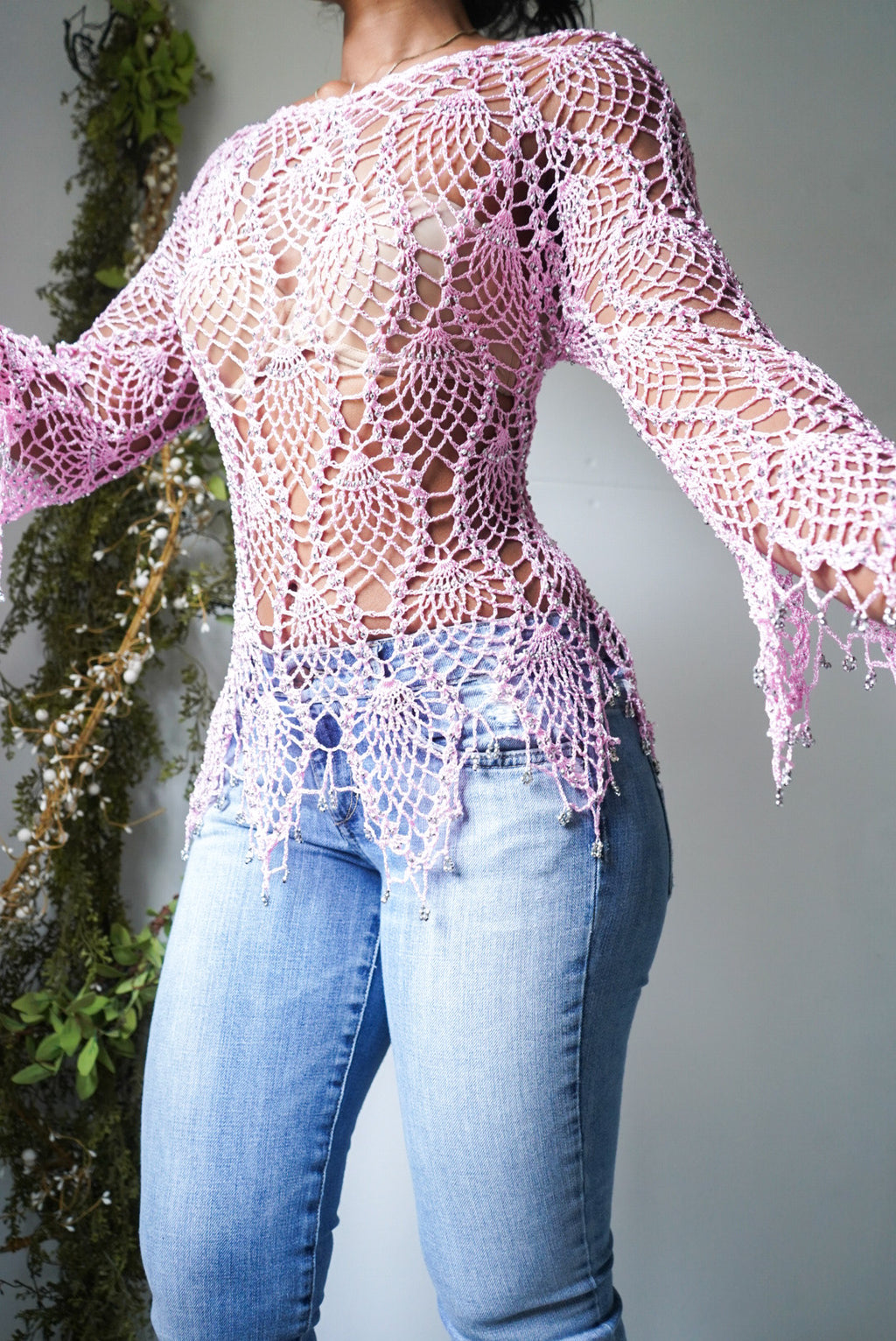 Rare Pink Crochet Beaded Top